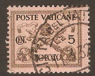 Vatican City 1929 5c Brown on rose. SG1.